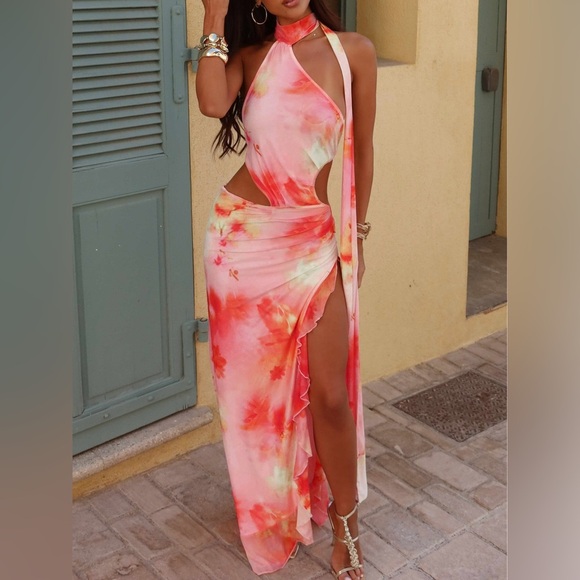 Tie-Dye Cutout Maxi Dress with Side Slit - Picture 5 of 5